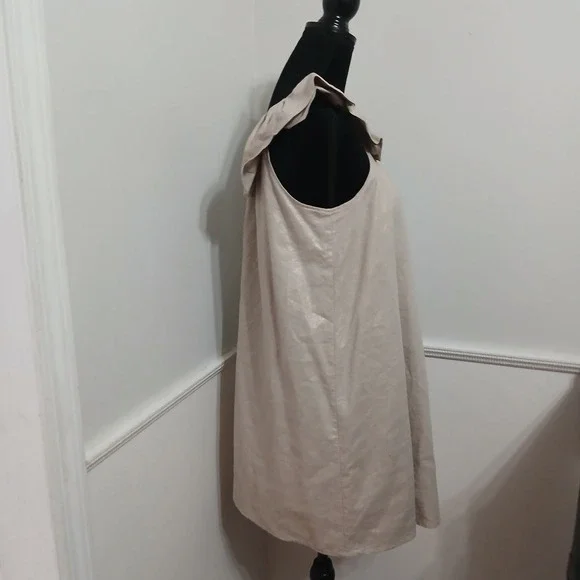 Worthington Womens Beige Gold Metallic Linen Blend Shift Dress Size 8 - Picture 3 of 8